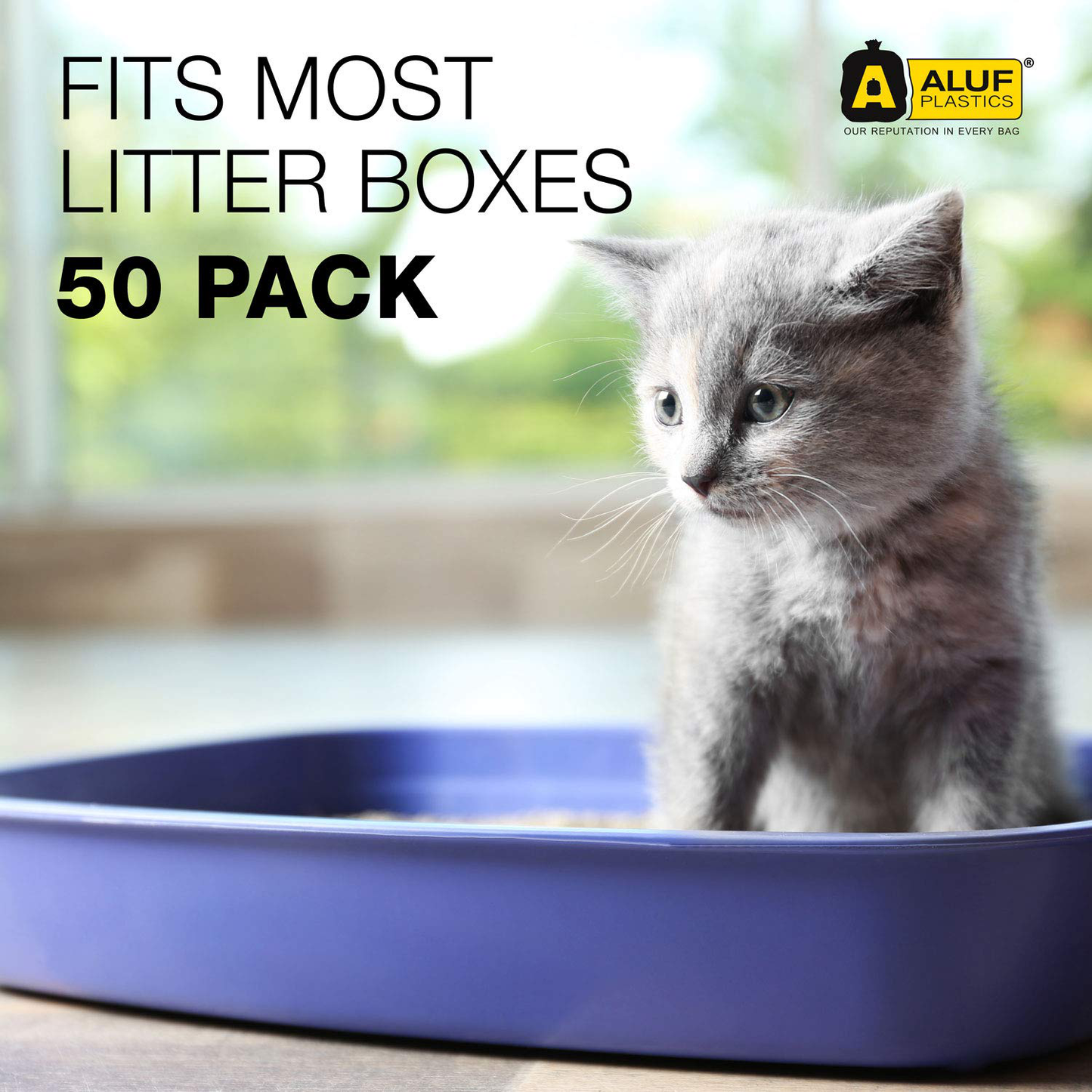 Aluf Plastics 2 MIL Thick Cat Litter Box Liners - 36" X 19" - Odor Free Leak Proof Disposable Heavy Duty Jumbo Durable Coreless Drawstring Scratch Tear Resistant - Pack of 50 - for Kitty Waste Poop Animals & Pet Supplies > Pet Supplies > Cat Supplies > Cat Litter Box Liners Aluf Plastics   