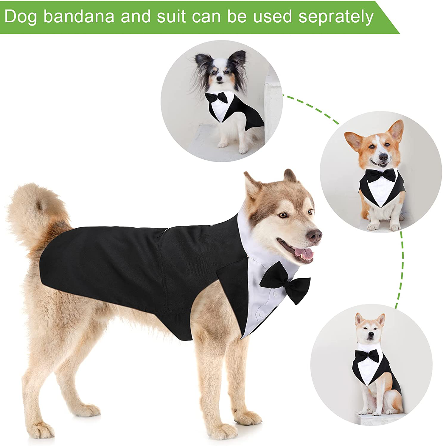 Dog Tuxedo Dog Suit and Bandana Set Dogs Formal Tuxedo Pet Wedding Party Suit Wedding Bow Tie Shirt for Wedding Halloween Birthday Costumes (XL) Animals & Pet Supplies > Pet Supplies > Dog Supplies > Dog Apparel Weewooday   