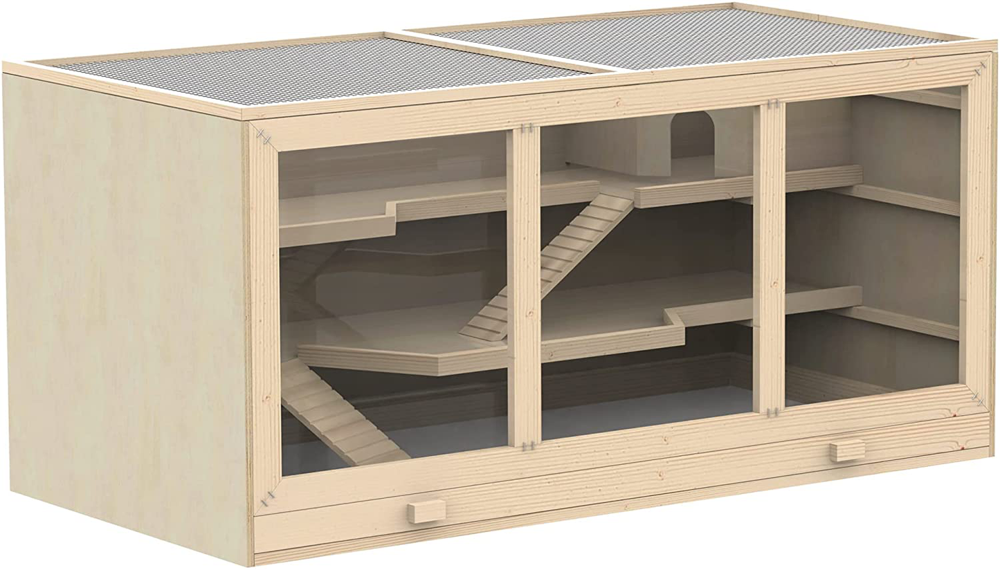 Pawhut Wooden Hamster Cage Hutch and Exercise Play House Pen with Large Lockable Opening Roof Door, Natural Wood Animals & Pet Supplies > Pet Supplies > Small Animal Supplies > Small Animal Habitats & Cages PawHut   