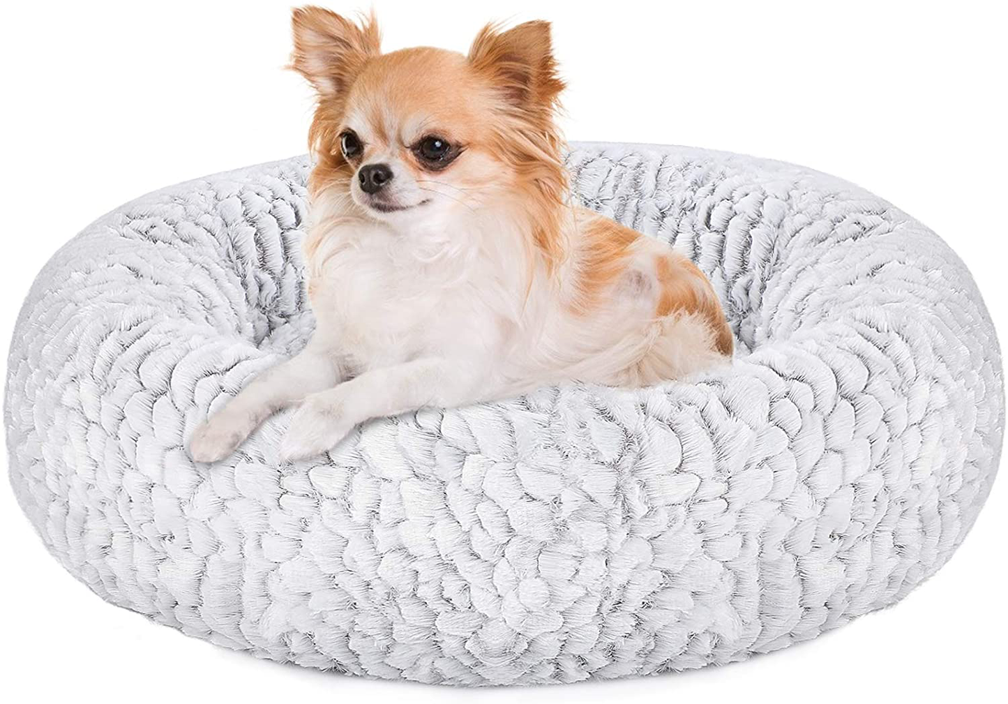 Lorfancy Calming Donut Dog Bed round Fluffy Plush Durable Washable Cuddler Anxiety Warm Dog Beds Mats for Large Medium Small Pet Dogs Cats