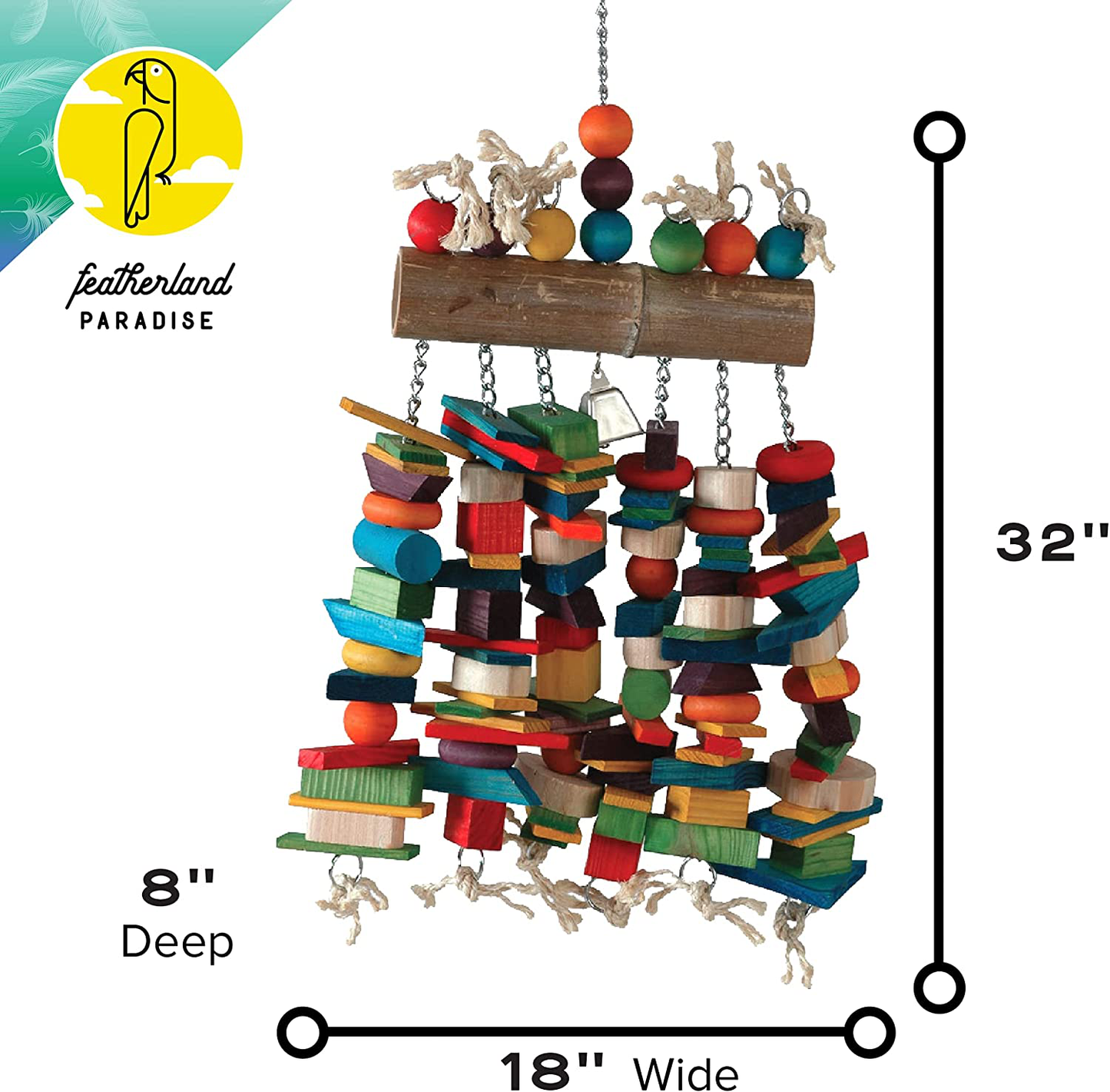 Featherland Paradise, Hanging Bamboo Log Bird Toy with Bell, Colorful & Entertaining Playground Animals & Pet Supplies > Pet Supplies > Bird Supplies > Bird Toys Caitec Corp   