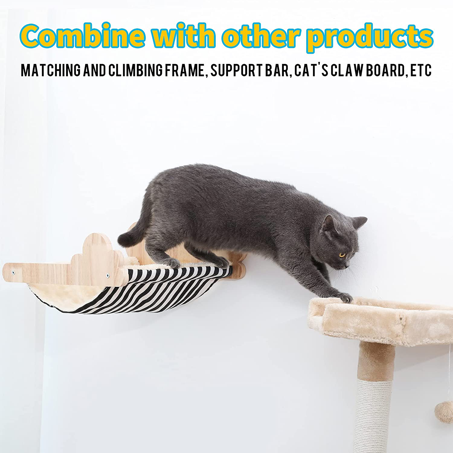 Beewarm Cat Wall Bed Hammock Mounted - Lifetime Replacement - Easily Holds up to 40 Lbs, Black Stripe Animals & Pet Supplies > Pet Supplies > Cat Supplies > Cat Furniture Beewarm   