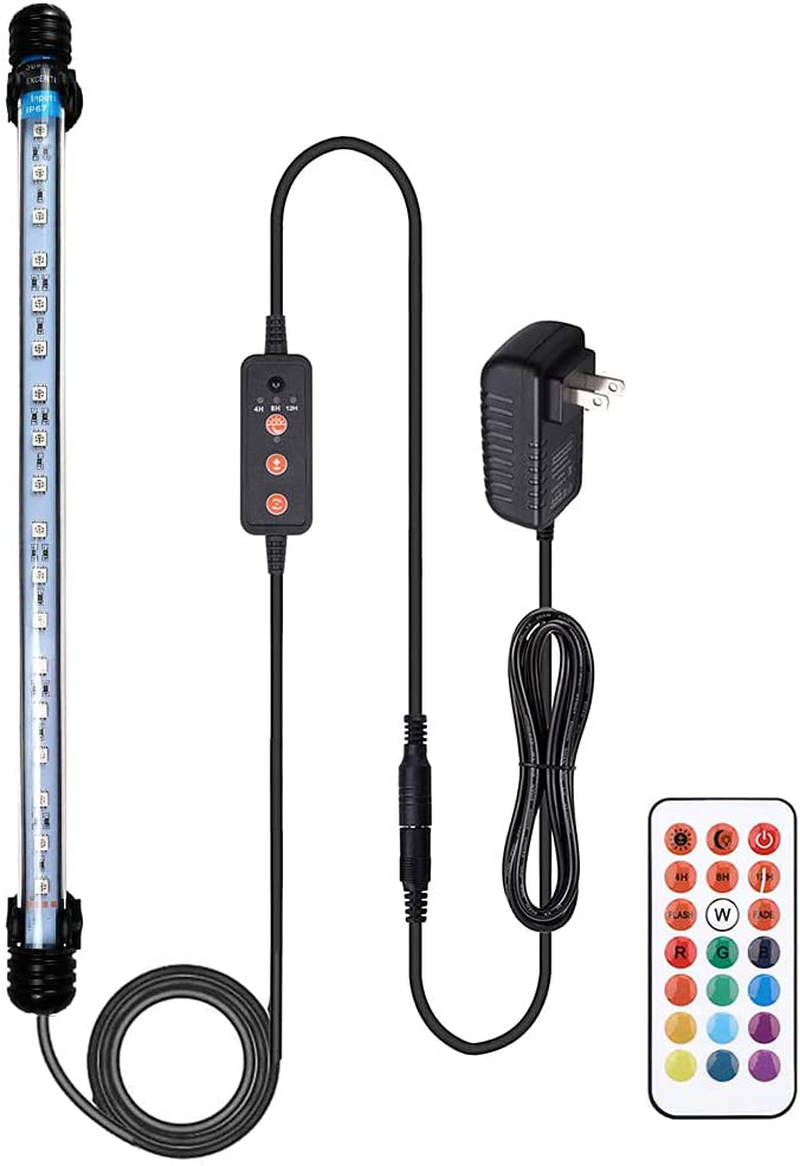 Submersible LED Aquarium Light,Fish Tank Light with Timer Auto On/Off Dimming Function,3 Light Modes Dimmable&4-Color Lamp Beads,10 Brightness Levels Optional&3 Levels of Timed Loop 30LEDS-RGB 11.5'' Animals & Pet Supplies > Pet Supplies > Fish Supplies > Aquarium Lighting Varmhus Colorfull&timing 15'' 