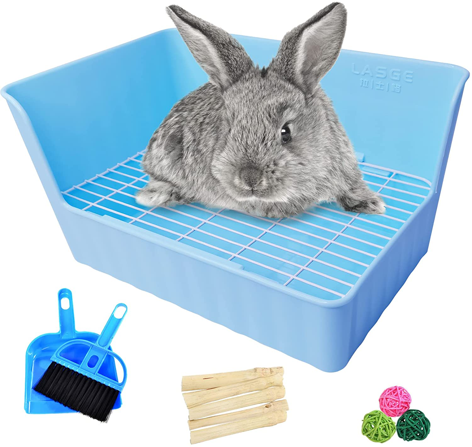 Hamiledyi Rabbit Litter Box,Pet Plastic Square Toilet Rabbit Bedding Potty Training Corner with Small Animal Cage Clean Broom Molar Sweet Bamboo for Bunny Chinchillas Guinea Pigs Animals & Pet Supplies > Pet Supplies > Small Animal Supplies > Small Animal Bedding Hamiledyi Blue  