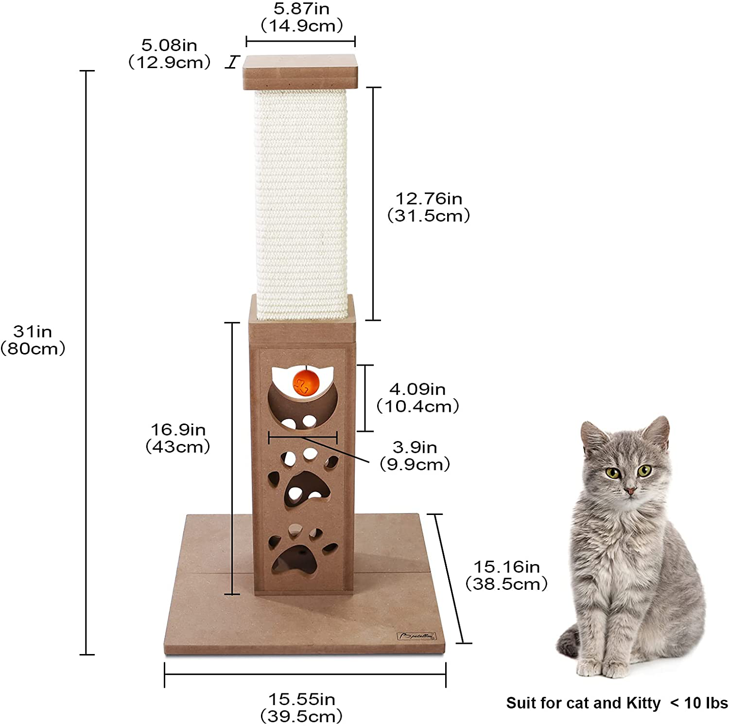 Petellow Cat Scratching Post 31 Inch - Scratching Posts with Natural Woven Sisal for Indoor Cats - Cat Scratching Post Tower with Cat Ball - Cat Scratching Tree Furniture Tall Tower