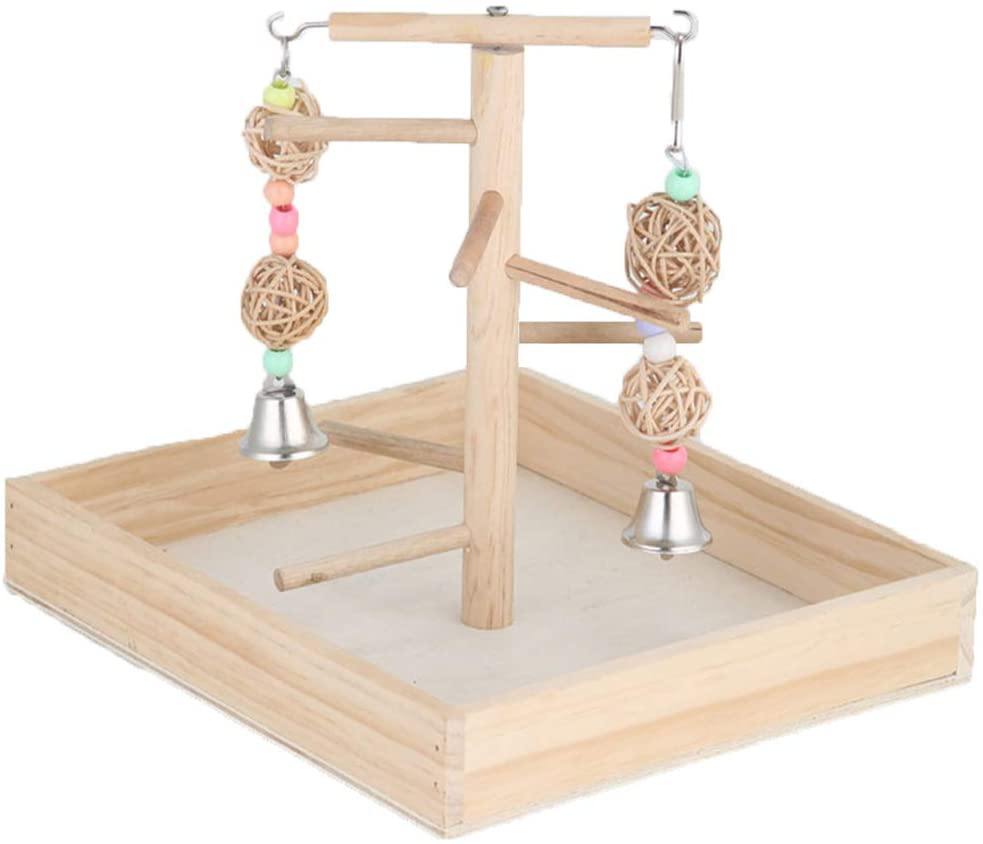 Parrot Playstand Bird Play Stand，Cockatiel Birdcage Stands Wood Perch，Conures Playground Gym Playpen with Ladder Swing Rope Stands Bell Chewing Toys Exercise Play，Best for Cockatoo Macaws African Grey Animals & Pet Supplies > Pet Supplies > Bird Supplies > Bird Gyms & Playstands QBLEEV   