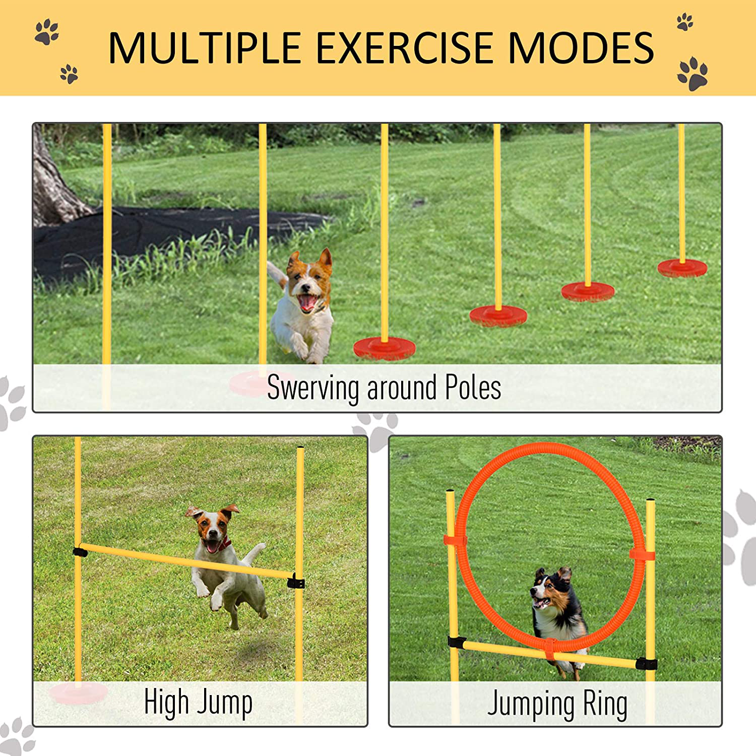 Pawhut 3Pcs Portable Pet Agility Training Obstacle Set for Dogs W/Adjustable Weave Pole, Jumping Ring, Adjustable High Jump Animals & Pet Supplies > Pet Supplies > Dog Supplies > Dog Treadmills PawHut   