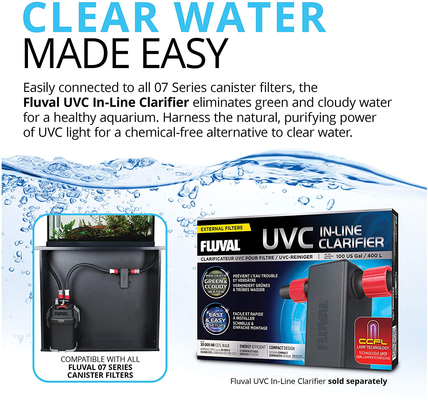 Clarificateur UVC Fluval pour filtre, jusqu'à 100 gal US