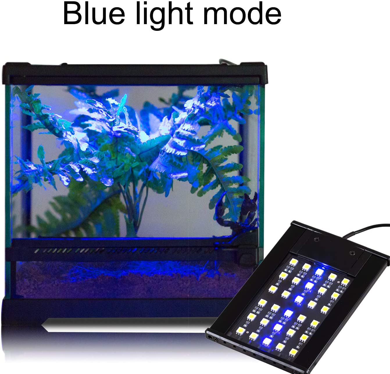 REPTI ZOO Terrarium Light Day and Night Mode Reptile LED Light Hood for Reptile Terrarium White Light and Blue Light Fit for Different Pet Habits