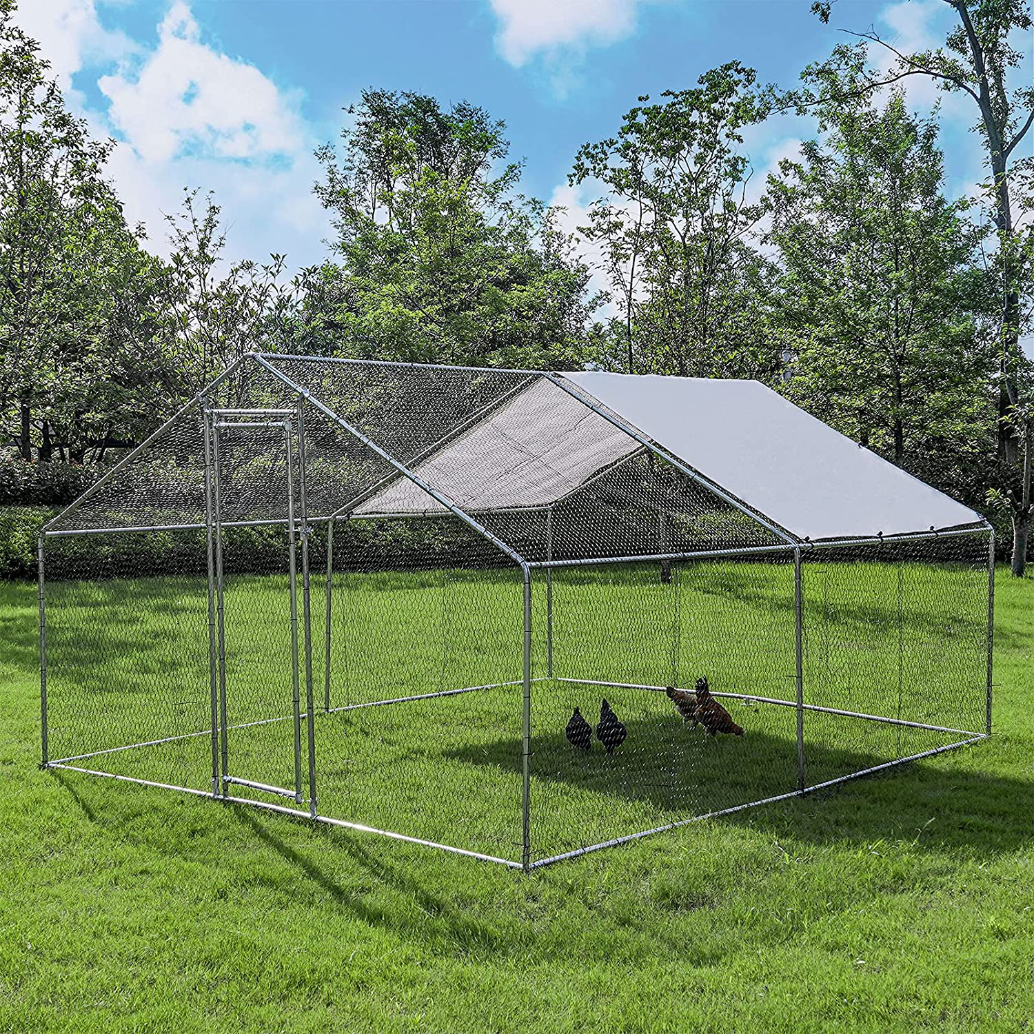 Chicken Coop, Large Metal Chicken Coop Walk in Poultry Cage Hen Run House Rabbits Cage with Waterproof & Anti-Uv Cover, Galvanized Steel Coops for Outdoor Backyard Farm Garden Animals & Pet Supplies > Pet Supplies > Dog Supplies > Dog Kennels & Runs JOIONE 9.8'L x 13.1'W x 6.5'H  