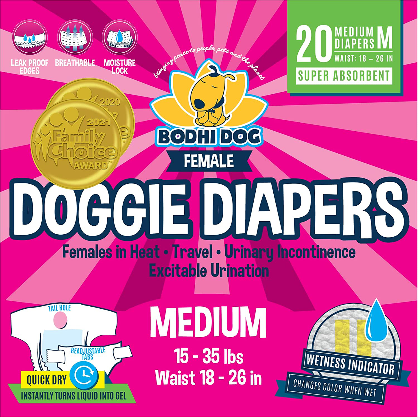 Disposable Dog Female Diapers | 20 Premium Quality Adjustable Pet Wraps with Moisture Control & Wetness Indicator | 20 Count