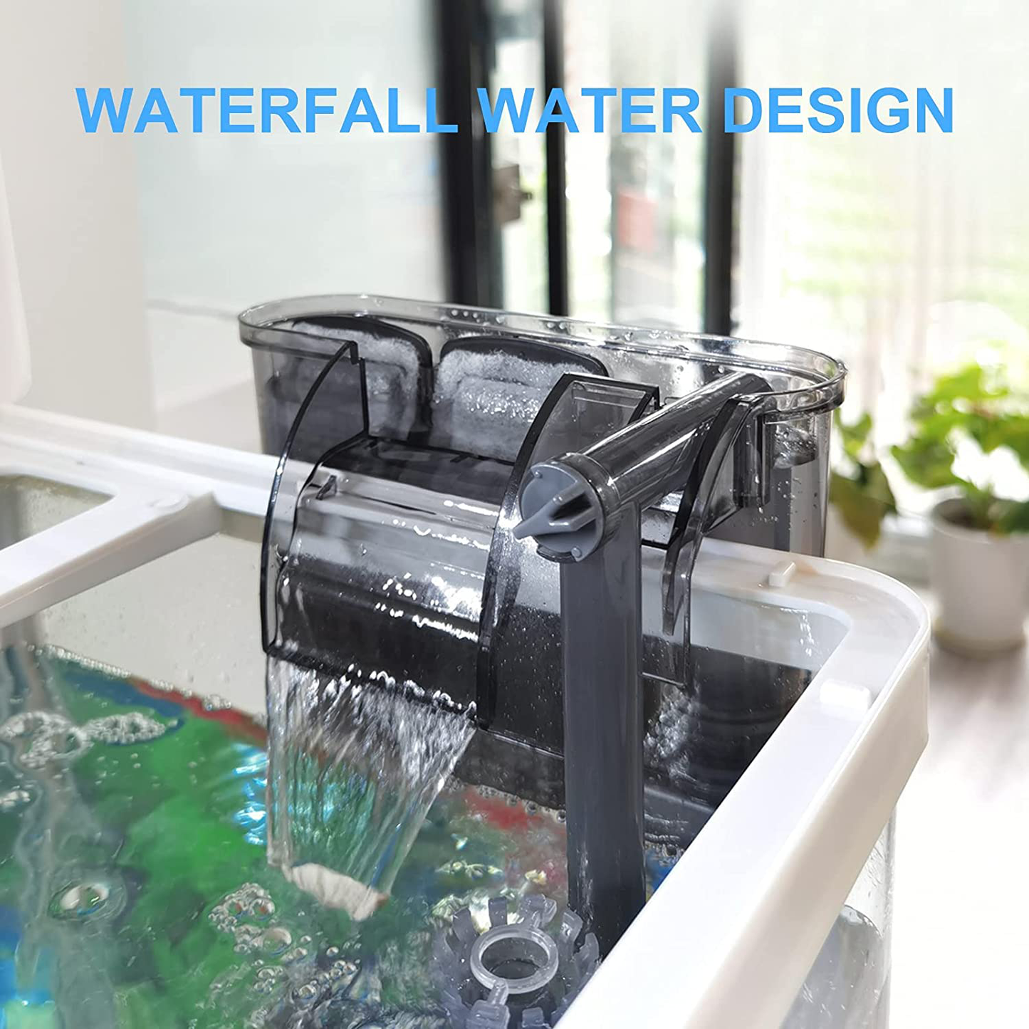 AKKEE Aquarium Filter Super Quiet：Hang on Filter for Small Fish Tank Filter Waterfall Water Ultra Silent Filter for 5 to 15 Gallons Tank