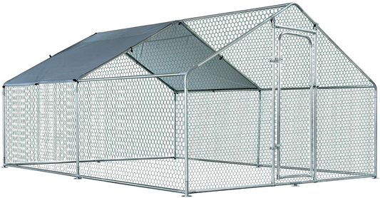 Pawhut Galvanized Large Metal Chicken Coop Cage Walk-In Enclosure Poultry Hen Run House Playpen Rabbit Hutch UV & Water Resistant Cover for Outdoor Backyard Animals & Pet Supplies > Pet Supplies > Dog Supplies > Dog Kennels & Runs PawHut 9.8' x 13' x 6.4'  