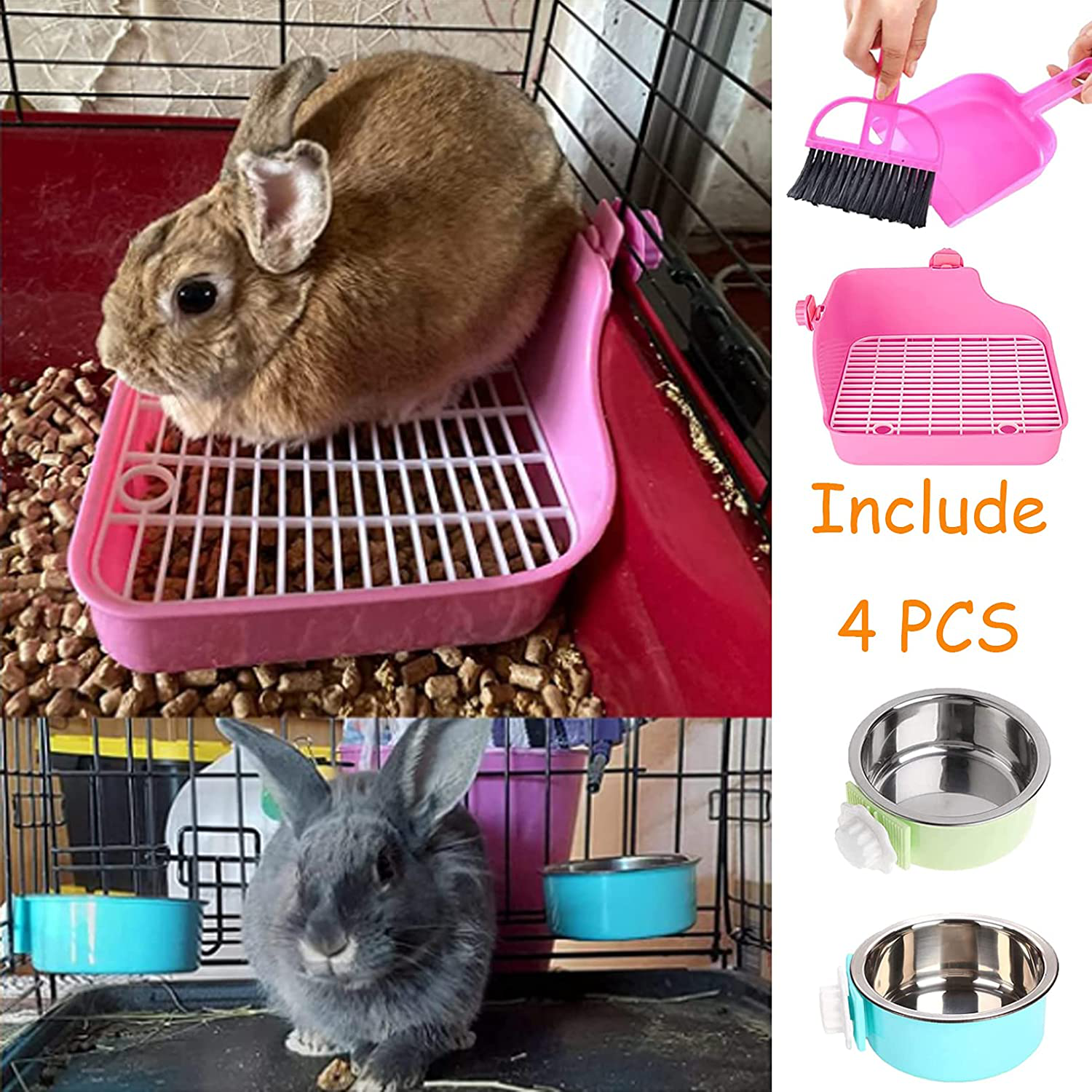 PINVNBY Rabbit Litter Box for Cage Bunny Corner Litter Bedding Box Small Animal Litter Pan Hanging Pet Bowls Cage Potty Trainer Pet Toilet for Rabbit Bunny Guinea Pigs Chinchilla Ferret Small Animals