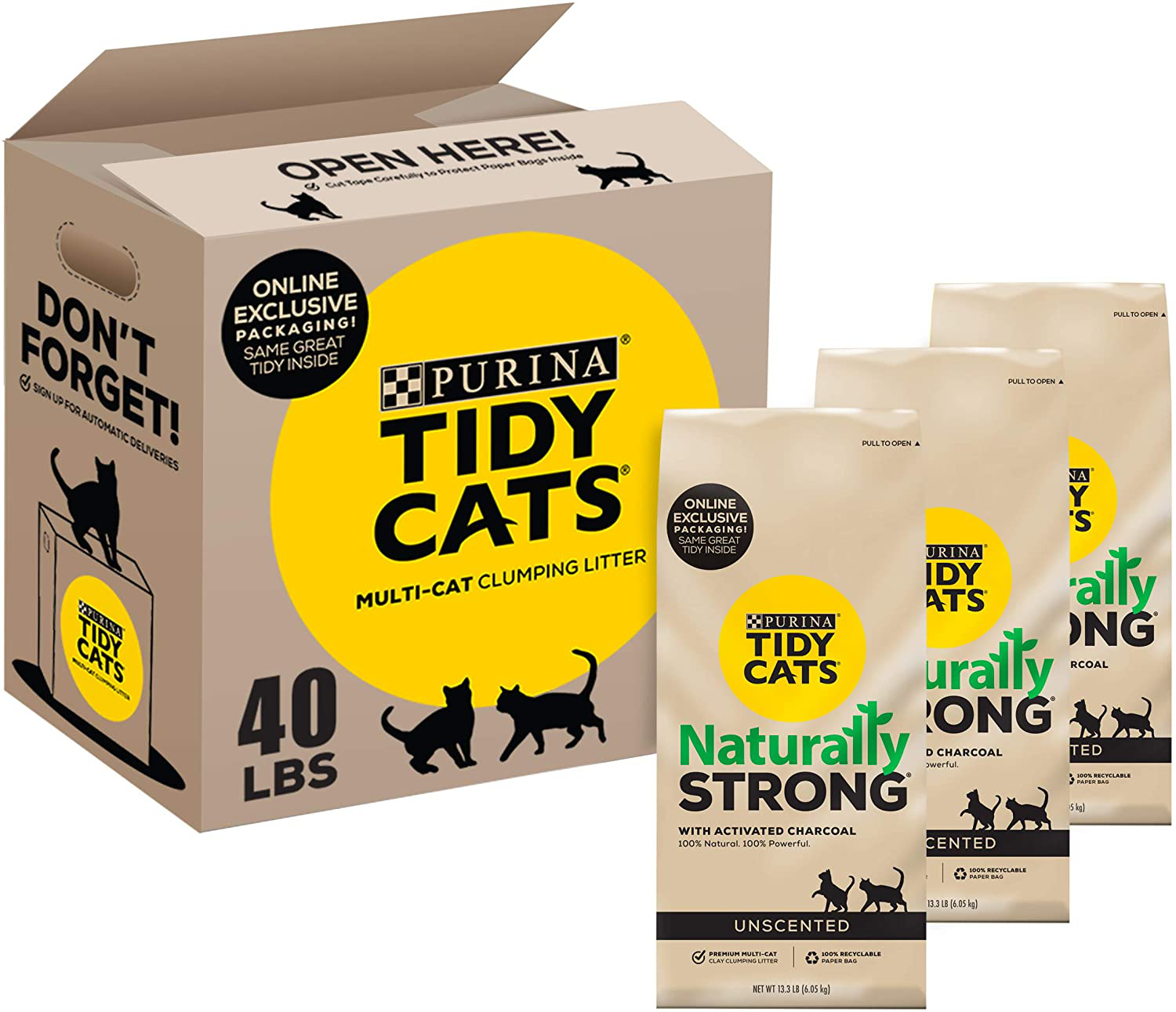 Purina Tidy Cats Naturally Strong Clumping Cat Litter Animals & Pet Supplies > Pet Supplies > Cat Supplies > Cat Litter Purina Tidy Cats Unscented 40 lb. Box - (3) 13.33 lb. Bags 