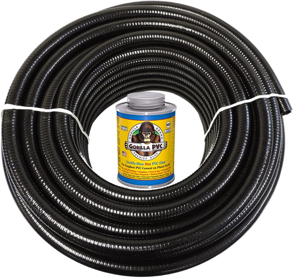 Hydromaxx 25 Feet X 1.5 Inch Black Flexible PVC Pipe, Hose and Tubing for Koi Ponds, Irrigation and Water Gardens. Includes Free 4Oz Can of Hot Blue PVC Gorilla Glue! Animals & Pet Supplies > Pet Supplies > Fish Supplies > Aquarium & Pond Tubing Maxx Flex   