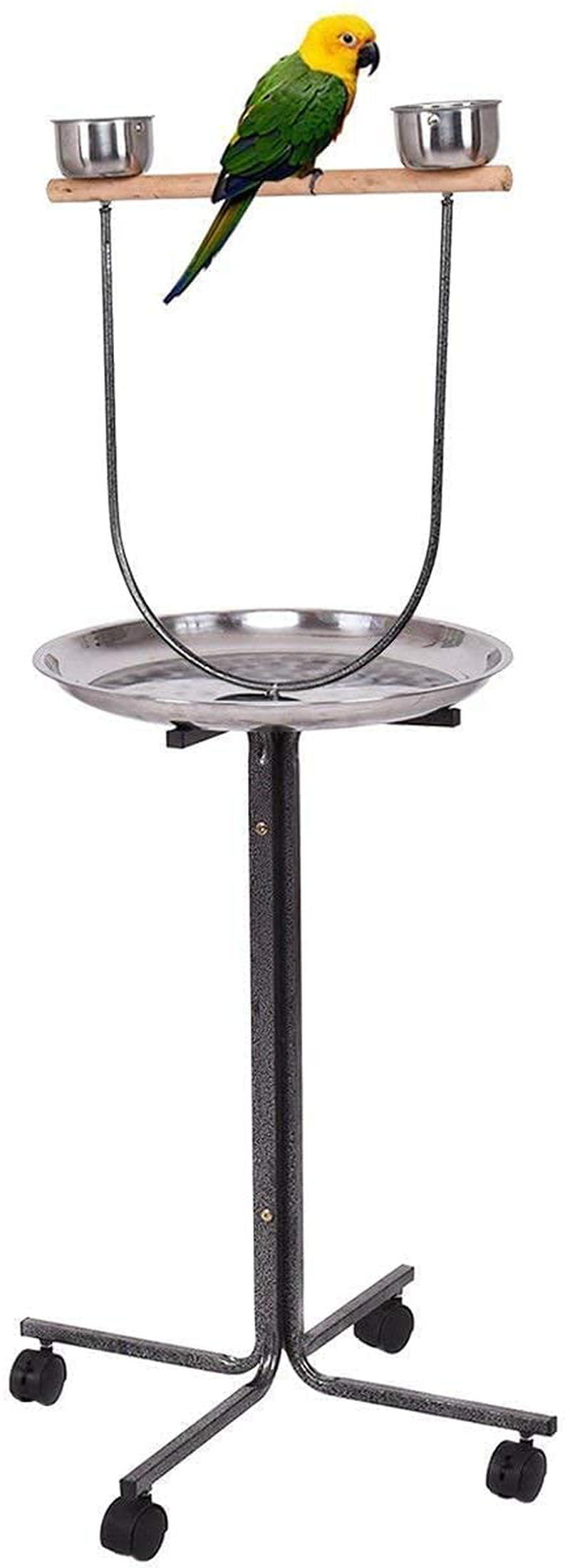 Giantex Bird Play Stand 51 Inch, Large Stainless Steel Tray Feeder, Wood Bar Parrot Perch, 2 Feeding Bowls, Lockable Wheels, Pet Bird Play T Stand Animals & Pet Supplies > Pet Supplies > Bird Supplies > Bird Gyms & Playstands Giantex   