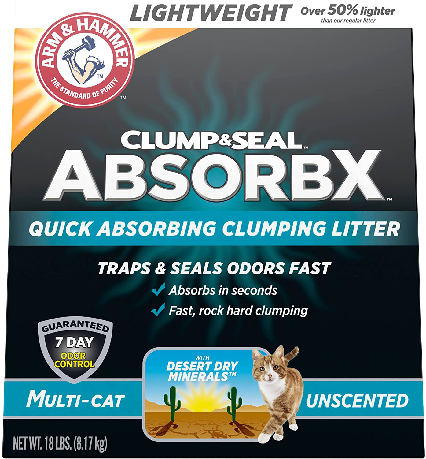 Arm & Hammer Clump & Seal Absorbx Unscented Multicat Clumping Litter, 18. Lbs., 18 LBS Animals & Pet Supplies > Pet Supplies > Cat Supplies > Cat Litter Arm & Hammer   