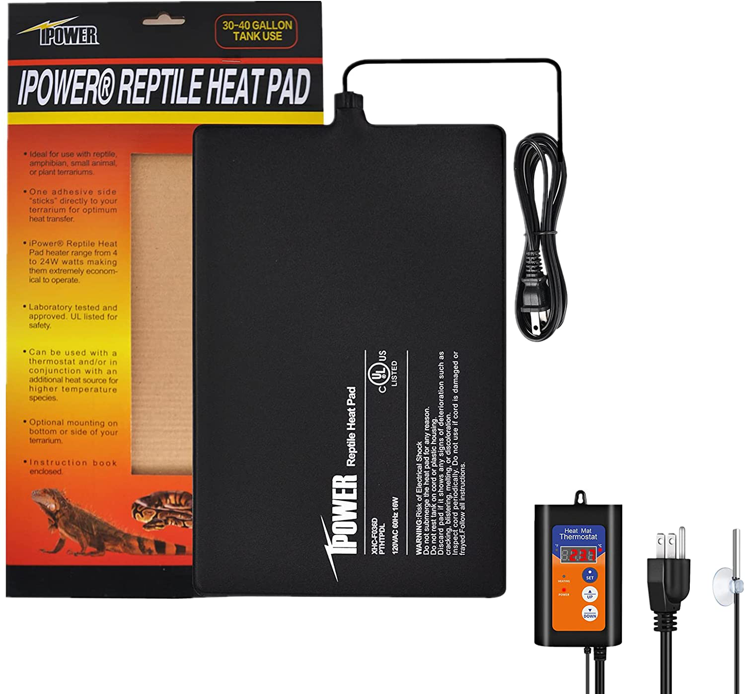 Ipower Reptile Heat Pad 4W/8W/16W/24W under Tank Terrarium Warmer