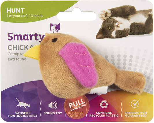 Smartykat Chickadee Chirp, Electronic Sound Cat Toy, Soft Plush Interactive Chirping Bird, Filled with Catnip & Stuffing, Battery Powered