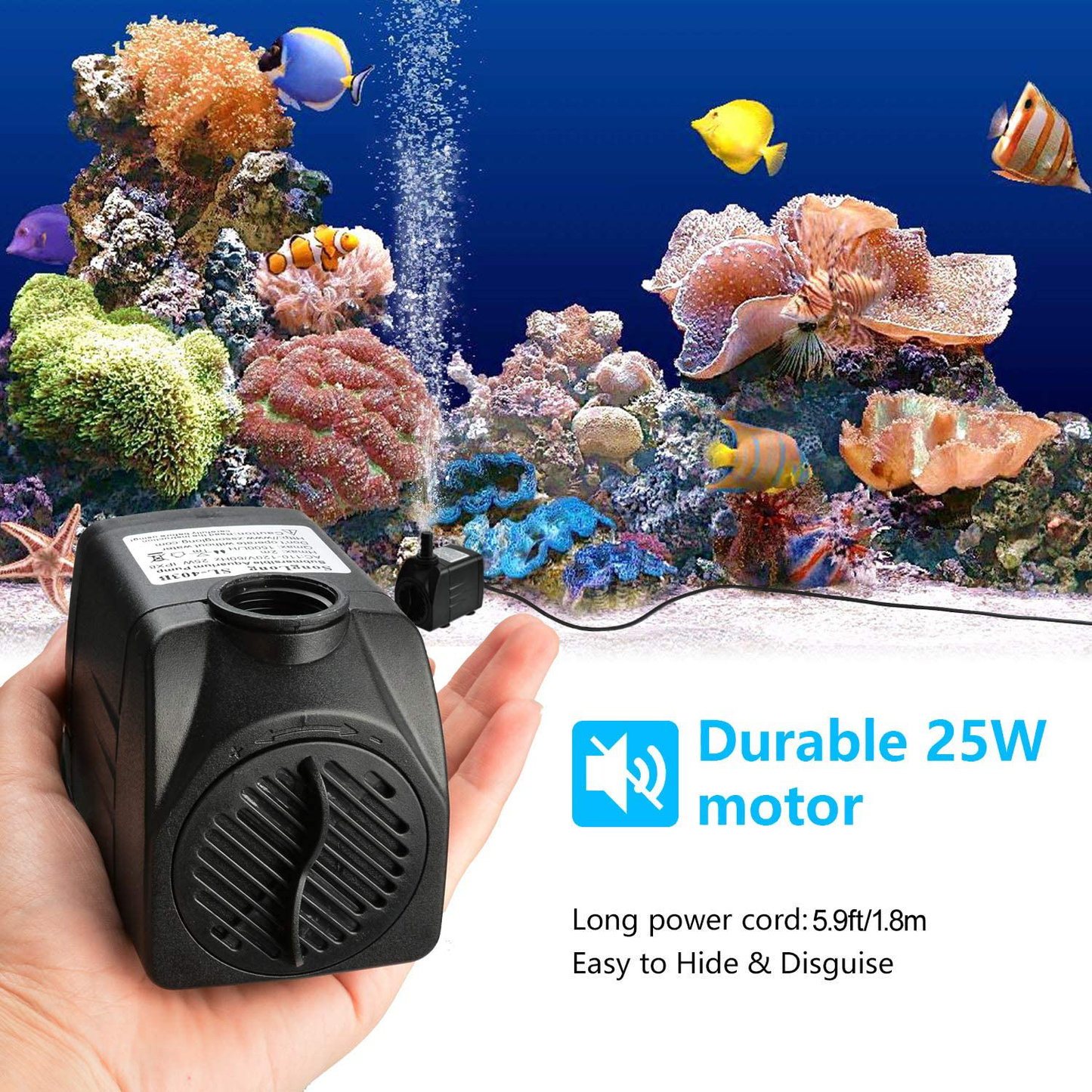 Easily Life Submersible Aquarium Water Pump, Durable Outdoor Fountain Water Pump for Pond, Pools, Fish Tank, Hydroponics, Backyard Waterfall Animals & Pet Supplies > Pet Supplies > Fish Supplies > Aquarium & Pond Tubing Easily Life   
