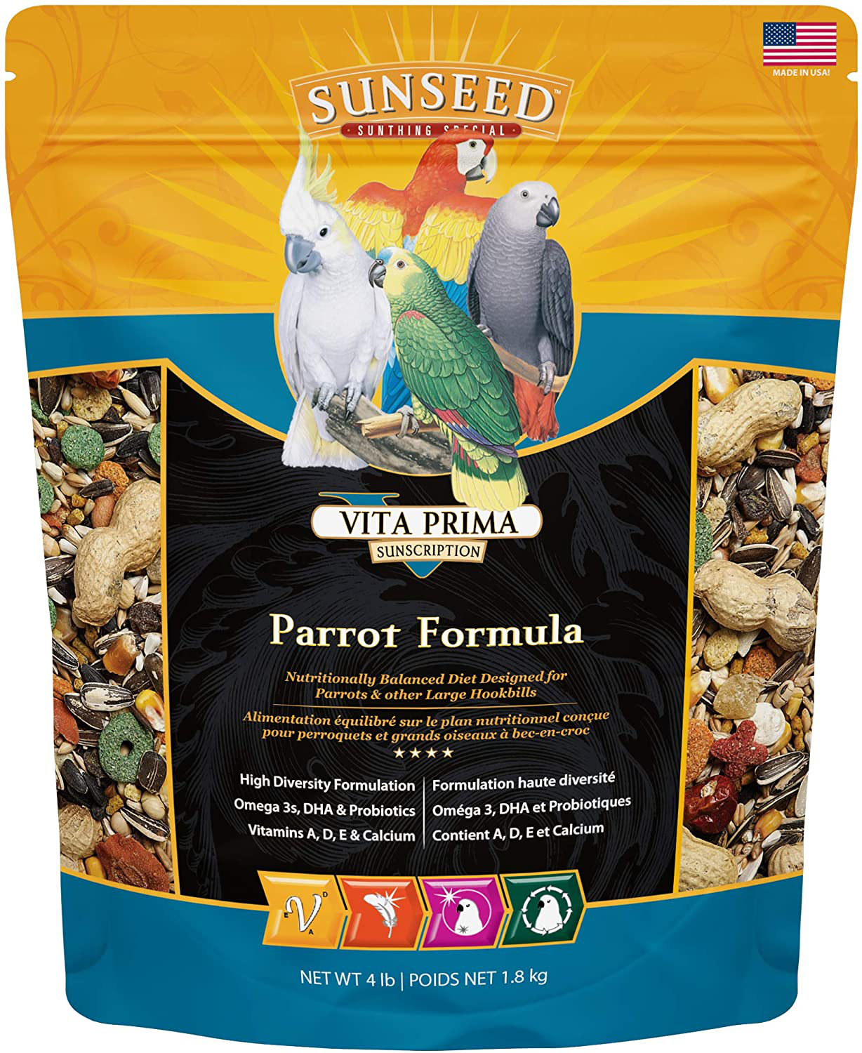 Sunseed 49050 Vita Prima Sunscription Parrot Food - High-Variety Formula, 4 LBS Animals & Pet Supplies > Pet Supplies > Bird Supplies > Bird Food Sunseed   