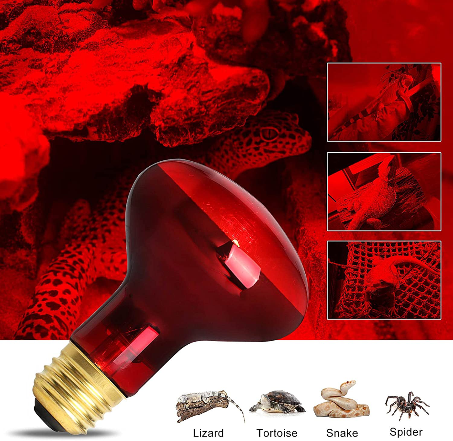 AOMRYOM 75W Infrared Basking Spot Heat Lamp Bulb Red Light Heat Bulbs for Pet Lizards Bearded Dragons Chameleons Snakes Reptiles & Amphibians - 2 Pack