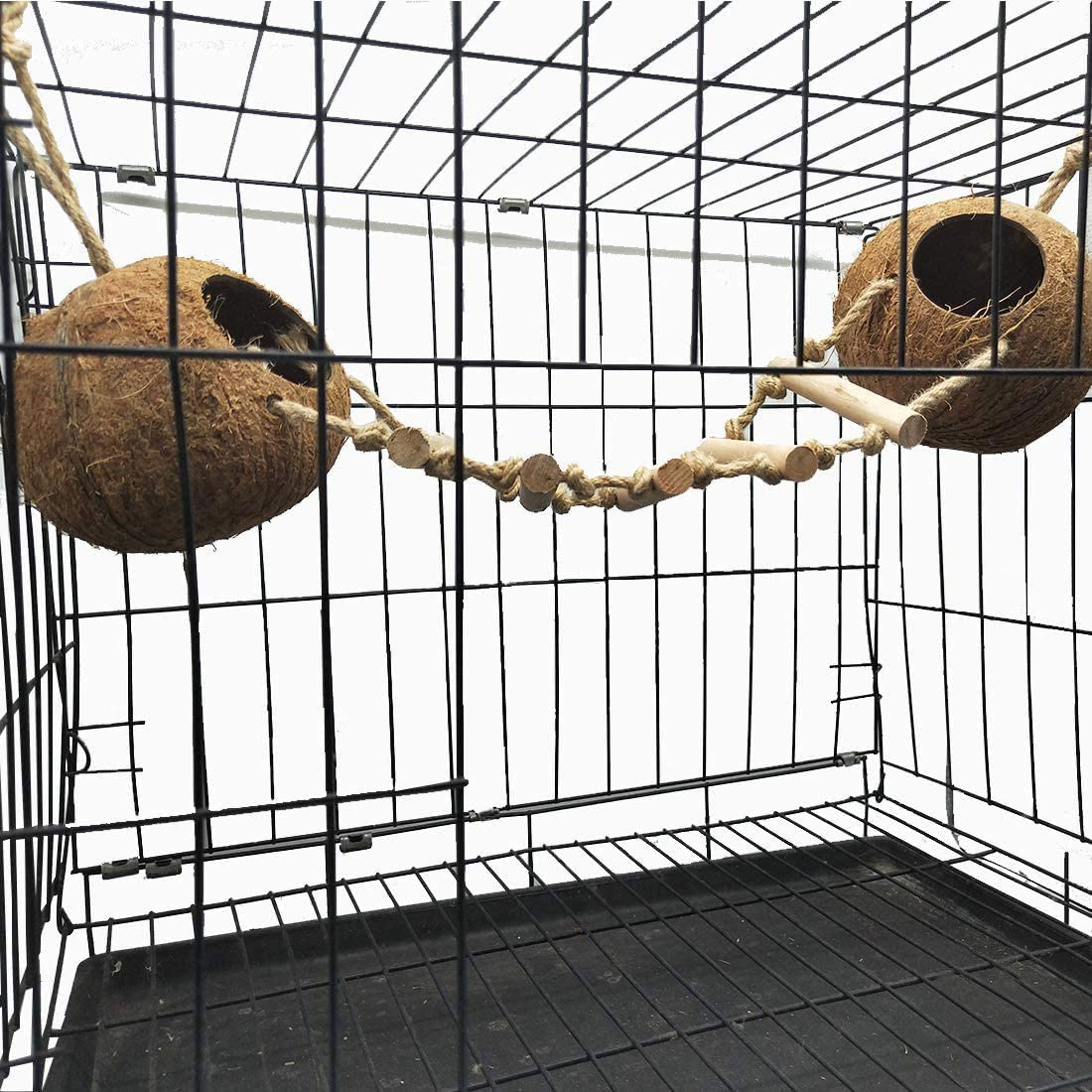 Kathson Bird Hides Coconut Nest with Ladder Perches Hanging Parrot House Cage Natural Coconut Fiber Parakeet Chewing Toys Intelligence Training Rings for Small Budgies Cockatiels 5PCS Animals & Pet Supplies > Pet Supplies > Bird Supplies > Bird Ladders & Perches kathson   