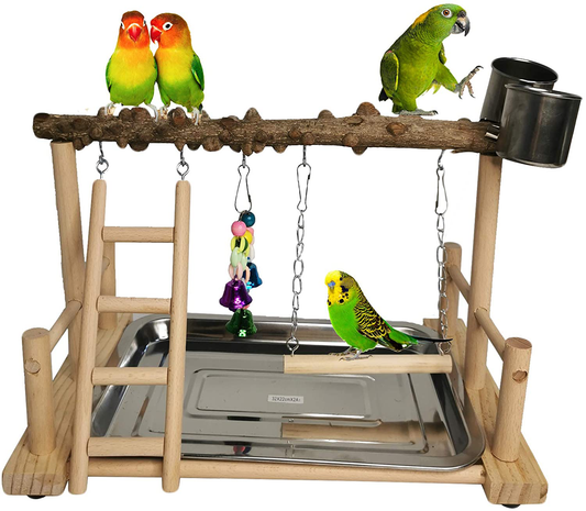 Hamiledyi Parrot Playground Bird Playstand Wood Exercise Play Perch Exercise Gym with Feeder Cups Toys Cockatiel with Ladder Hanging Swing for Pet Conure Lovebirds Life Activity Center Training Stand Animals & Pet Supplies > Pet Supplies > Bird Supplies > Bird Gyms & Playstands Hamiledyi   