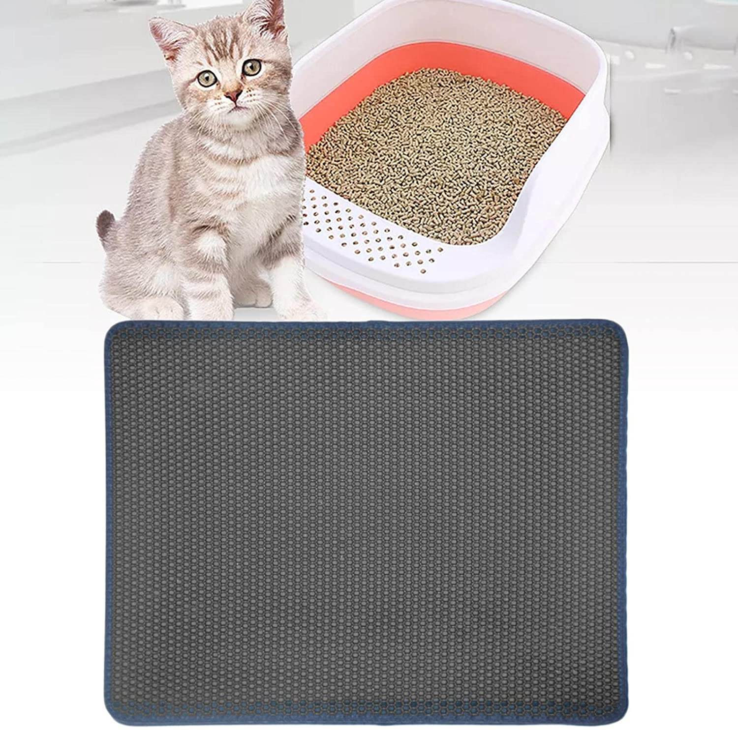 Magideal Honeycomb Cat Litter Mat Washable Non-Slip Rug Carpet Easy Clean Waterproof Litter Boxes Kitty Litter Trapping Mat Double Layer Cat Litter Pad Animals & Pet Supplies > Pet Supplies > Cat Supplies > Cat Litter Box Mats MagiDeal   