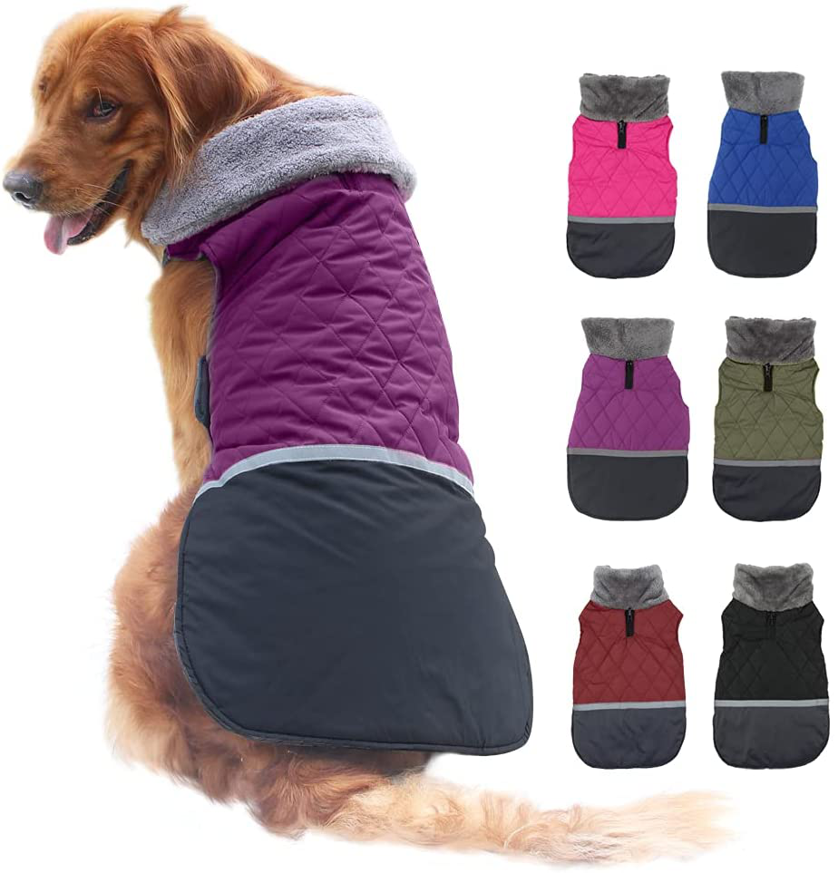 EMUST Reversible Dog Coat, Windproof Waterproof Dog Jacket for Cold Weather, Warm Dog Winter Clothes Apparel for Small Medium Large Dogs Animals & Pet Supplies > Pet Supplies > Dog Supplies > Dog Apparel EMUST Purple S(Back:12.01'';Chest:14.96''-17.32'') 