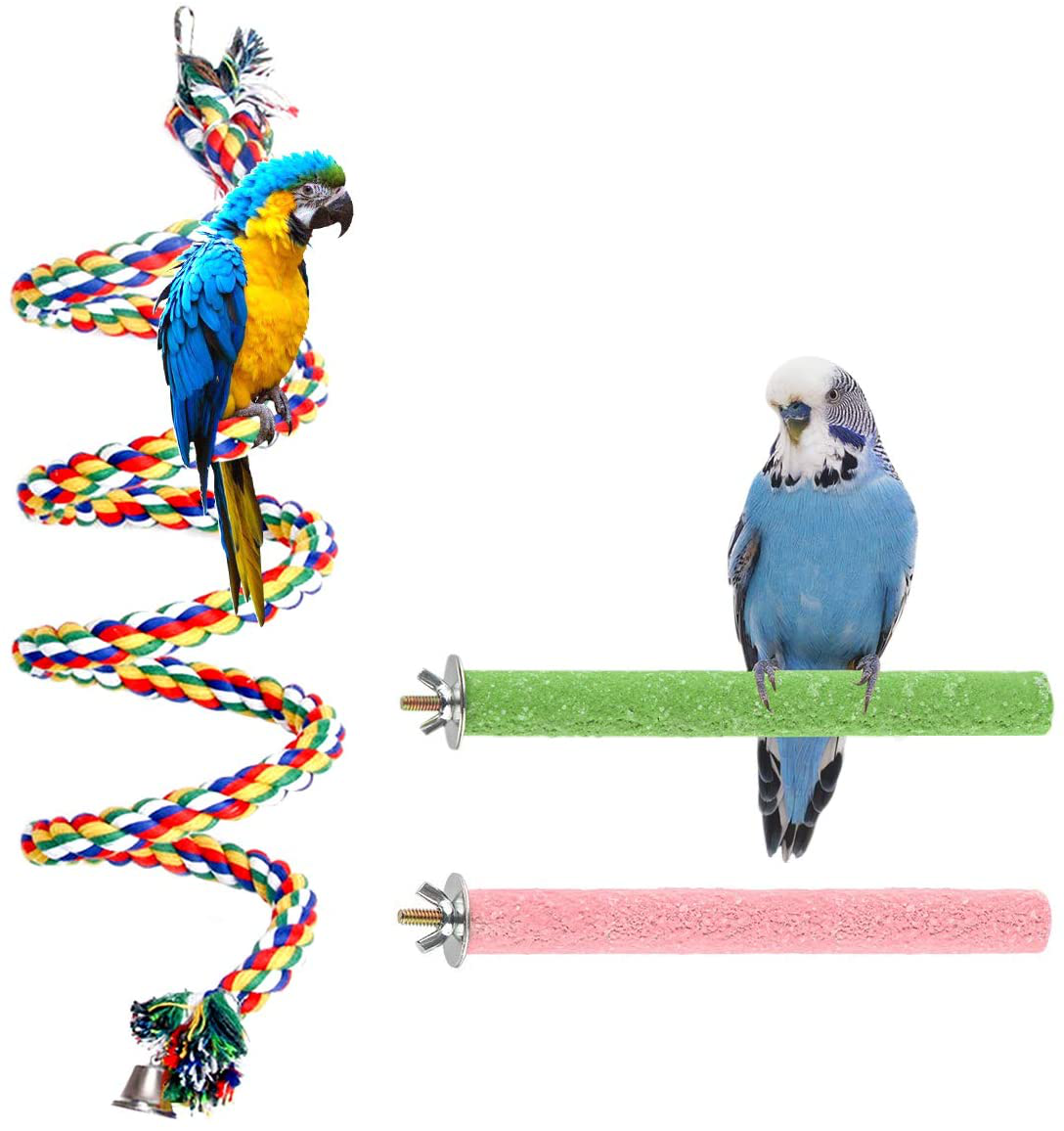 Aumuca Bird Perch Stand Bird Rope Perch Bird Toys 3 Pcs for Parakeets Cockatiels, Conures, Macaws, Lovebirds, Finches Animals & Pet Supplies > Pet Supplies > Bird Supplies > Bird Cage Accessories Aumuca 59 inch (Pack of 3)  