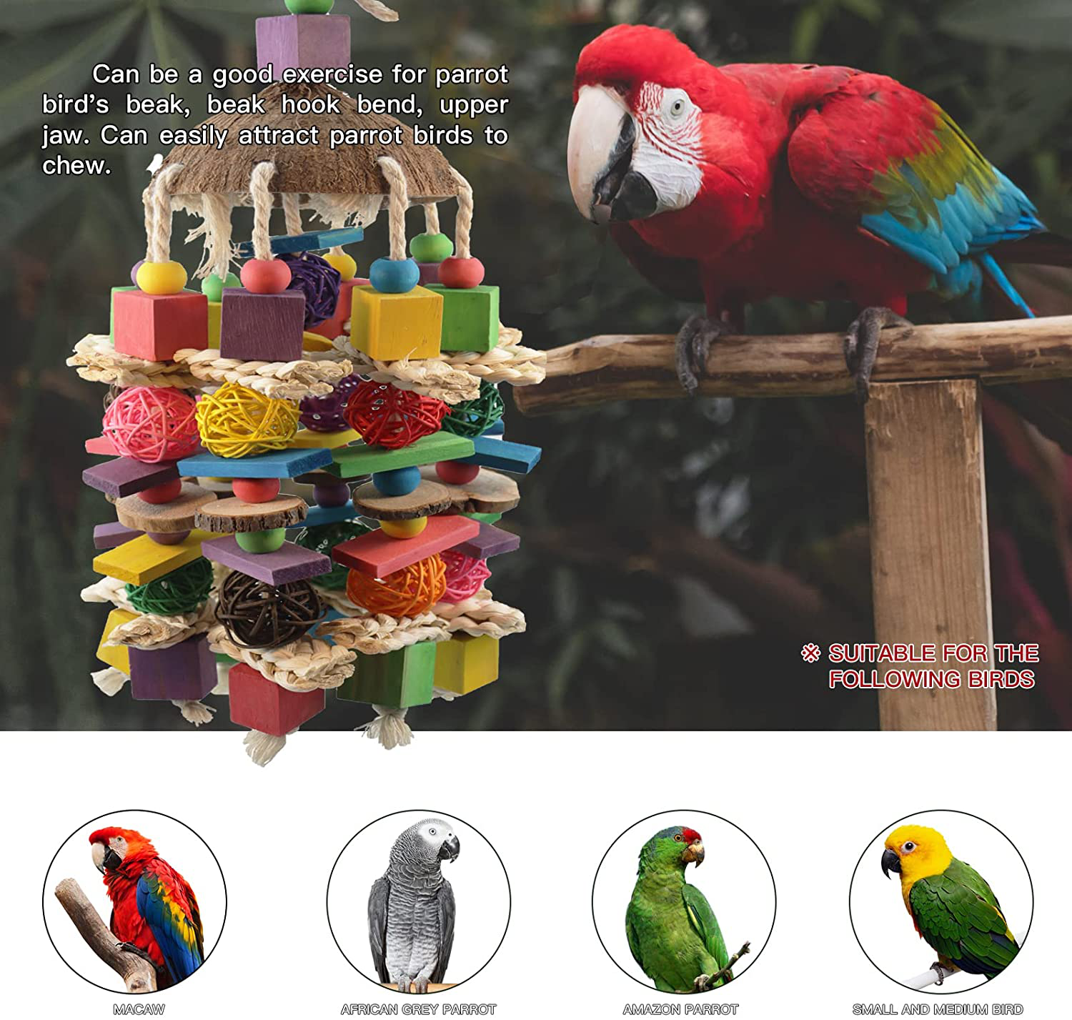 G-HY Large Parrot Bird Toys- Natural Wood Bird Block Toys Bird Chewing Toy Hanging Bird Bite Toys for Macaws African Grey Parrot Cockatiel Conures Cockatiels Big & Medium Birds Animals & Pet Supplies > Pet Supplies > Bird Supplies > Bird Toys G-HY   