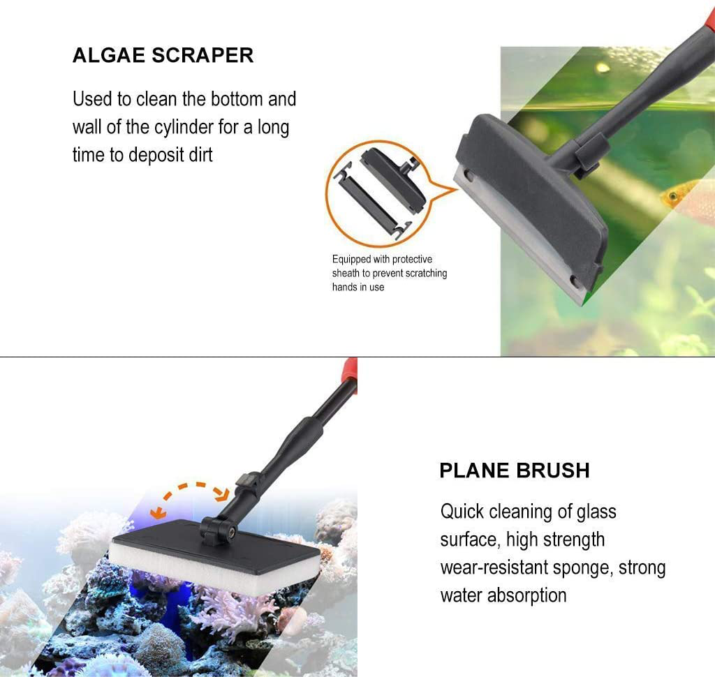 UPETTOOLS Aquarium Cleaning Tool 6 in 1 Fish Tank Cleaning Kit Algae Scraper Scrubber Pad Adjustable Long Handle Fish Tank Brush Cleaner Set Animals & Pet Supplies > Pet Supplies > Fish Supplies > Aquarium Fish Nets UPETTOOLS   