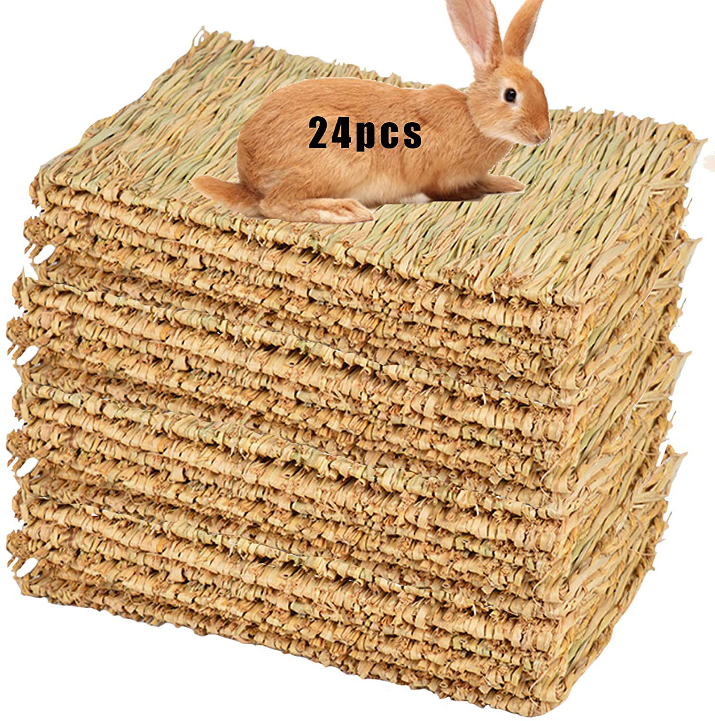 Grass Mat for Rabbit Bunny Chew Toys Woven Bed Mat for Guinea Pig Chinchilla Squirrel Hamster Cat Dog and Small Animal Animals & Pet Supplies > Pet Supplies > Small Animal Supplies > Small Animal Bedding Hamiledyi 24PCS grass mat  