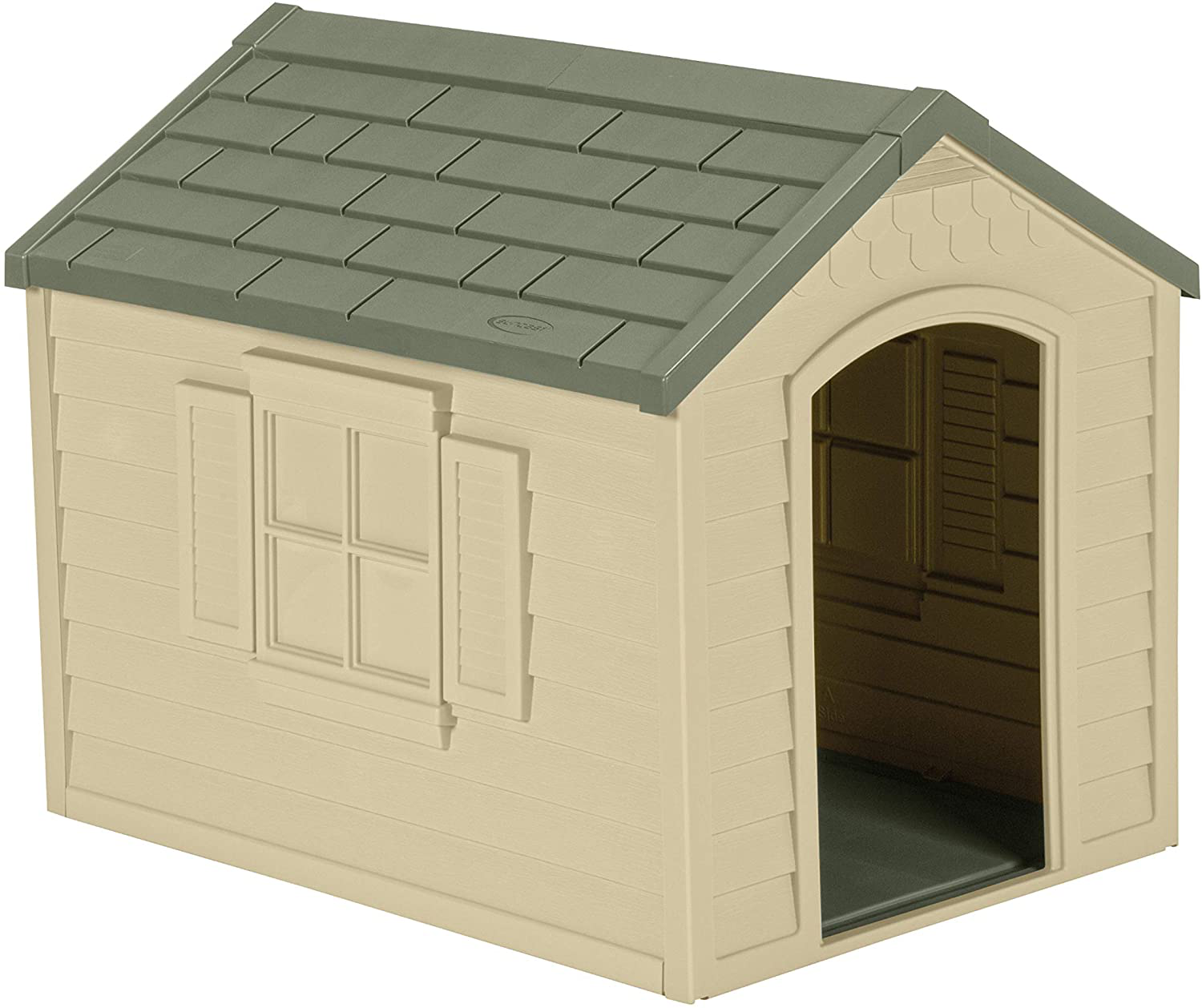 Suncast Outdoor Dog House with Door - Water Resistant and Attractive for Small to Large Sized Dogs - Easy to Assemble - Perfect for Backyards