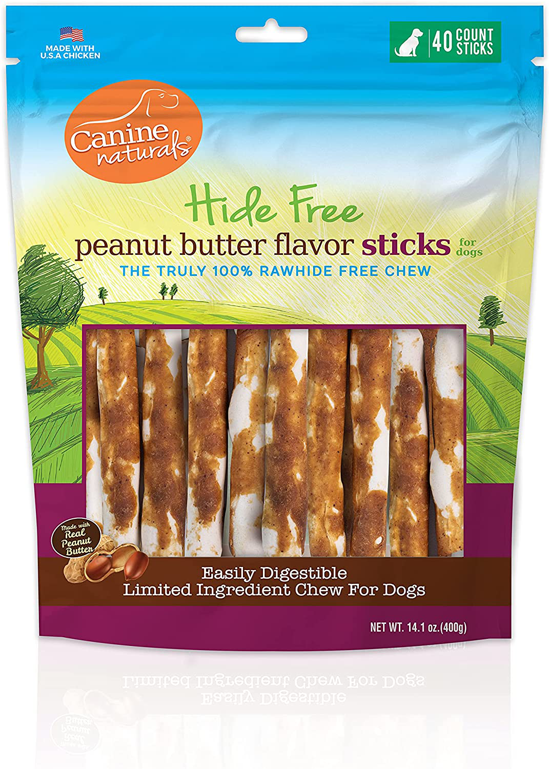 Canine Naturals Natural Peanut Butter Chew 5" Stick 40 Pack - 100% Rawhide Free & Collagen Free Dog Treats - Made from Real Peanut Butter - All-Natural & Easily Digestible - Great for Dental Health Animals & Pet Supplies > Pet Supplies > Dog Supplies > Dog Treats GlobalONE Pet 5" Stick - 40 Pack  
