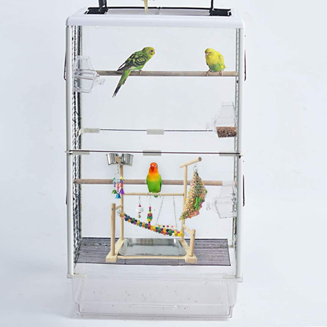 Kathson Parrots Playground Bird Perch Gym Playpen Birds Chewing Toys Bridges with Swings Food Bowl for Parakeets African Grey Conures Cockatiel Cockatoos Parrotlets Animals & Pet Supplies > Pet Supplies > Bird Supplies > Bird Gyms & Playstands kathson   