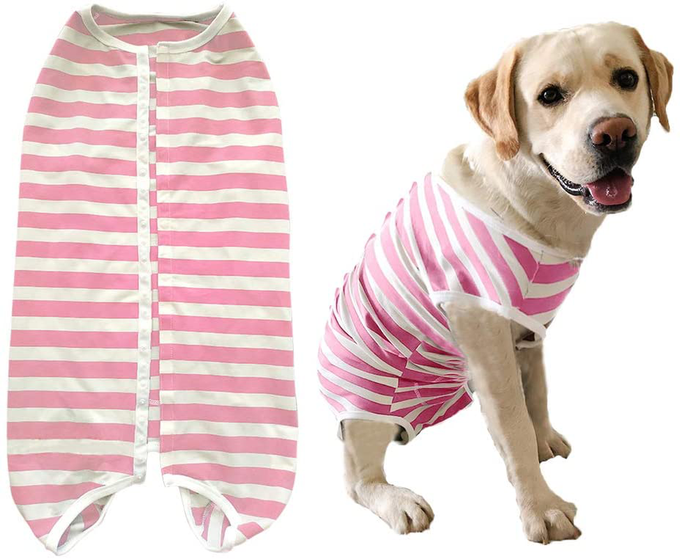 Kukaster Pet Dog’S Recovery Suit Post Surgery Shirt for Female and Male Dog, E-Collar Alternative Wound Protective Clothes for Big Dogs Animals & Pet Supplies > Pet Supplies > Dog Supplies > Dog Treadmills Kukaster Pet pink white stripe xl 
