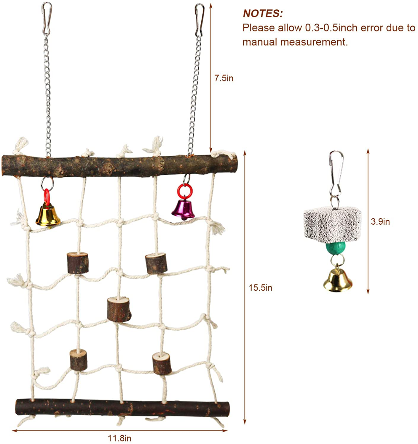 Parrot Climbing Ladder Toys,Bird Rope Wooden Ladder Swing Ladder Hanging Cage Perch Stand Chew Toys for Bird Parrot Conure Finch Cockatoo Budgie Lovebird Parakeets Cockatiels Animals & Pet Supplies > Pet Supplies > Bird Supplies > Bird Cage Accessories Roundler   
