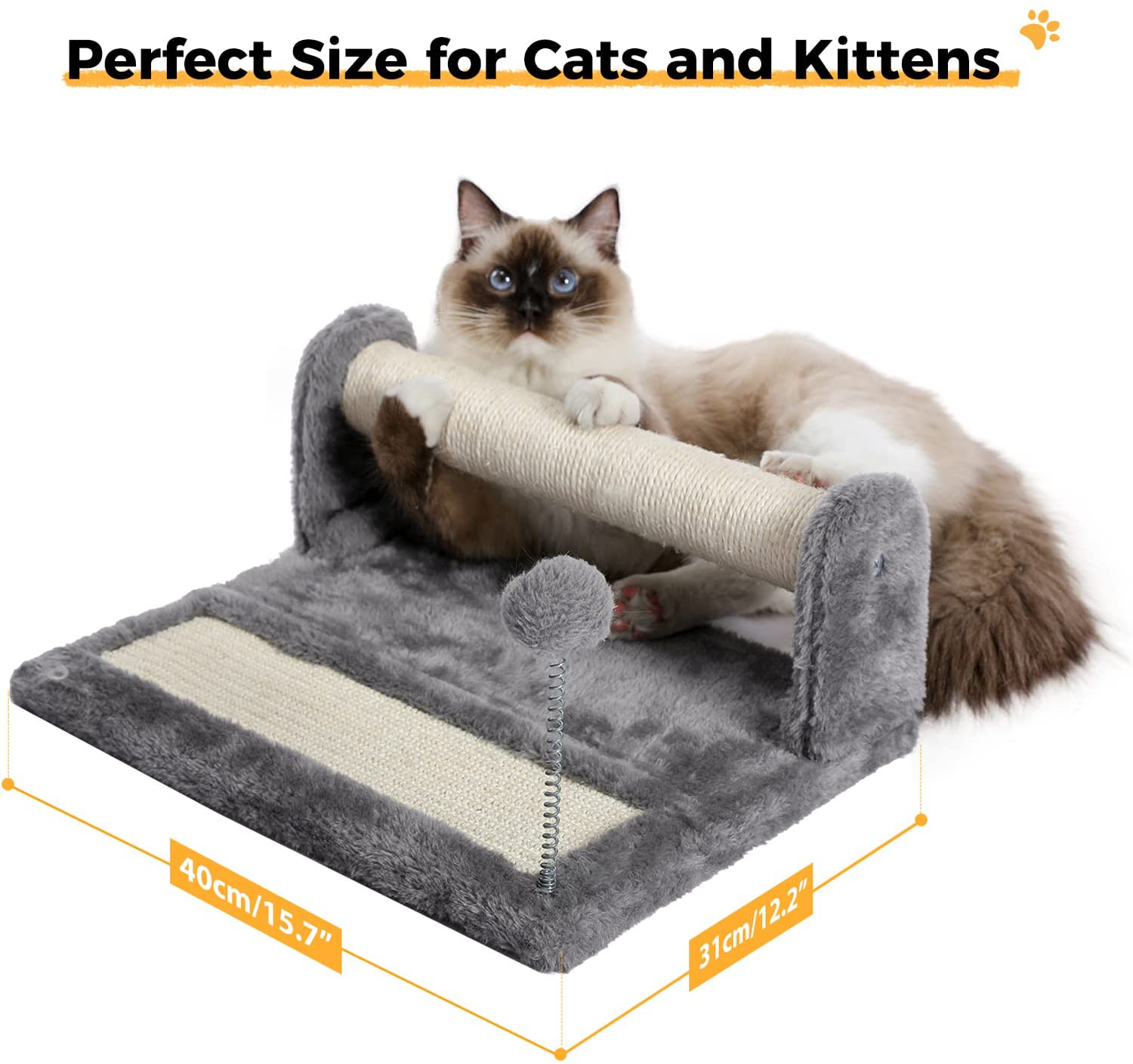 PAWZ Road Cat Scratching Post and Pad, Featuring with Soft Perch Sisal-Covered Scratch Posts and Pads with Play Ball Great for Kittens and Cats