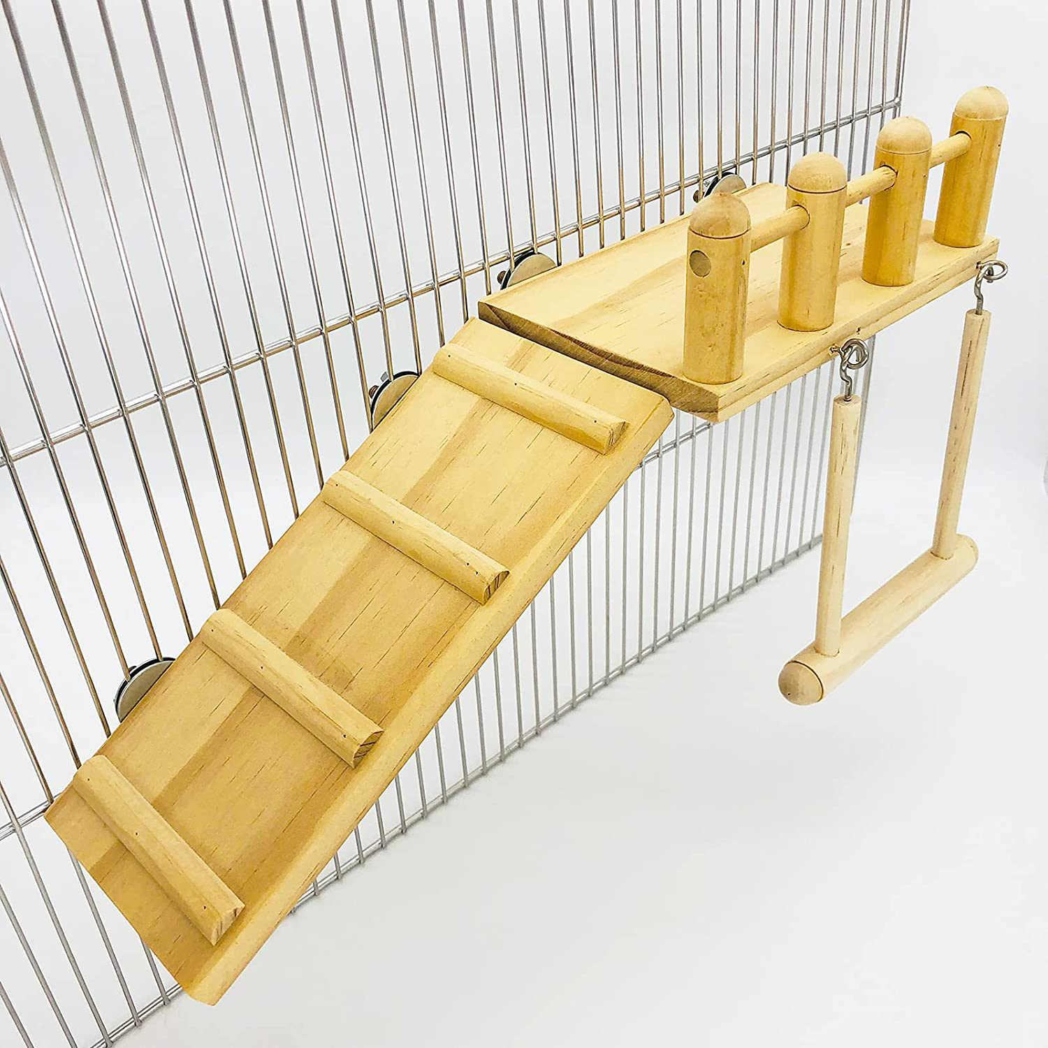 Parrot Climbing Ladder, Bird Wooden Playground with Climbing Ladder Stand, Parrot Play Stand, Bird Swing for Green Cheeks, Small Lovebirds, Goldens, Hamsters, Bird Cage Chew Toy Set Animals & Pet Supplies > Pet Supplies > Bird Supplies > Bird Gyms & Playstands CAREUPET   