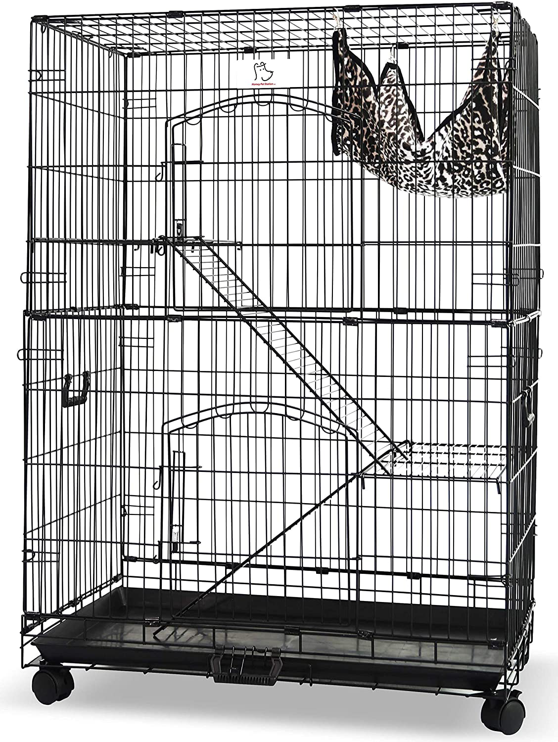 HOMEY PET INC 30" and 36" Folding Wire Cat Ferret Habitat Crate with Casters,Tray and Hammock，Collapsible Large Cat Home Indoor on Wheels Animals & Pet Supplies > Pet Supplies > Small Animal Supplies > Small Animal Habitat Accessories HOMEY PET INC 30"  