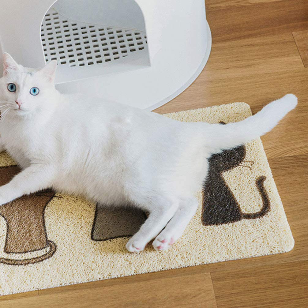 POPETPOP Durable Cat Litter Mat with Cartoon Cat Pattern - Washable Kitty Litter Box Mats - Soft PVC Rug Easy to Clean Non-Slip Litter Trapping Mat Animals & Pet Supplies > Pet Supplies > Cat Supplies > Cat Litter Box Mats POPETPOP   