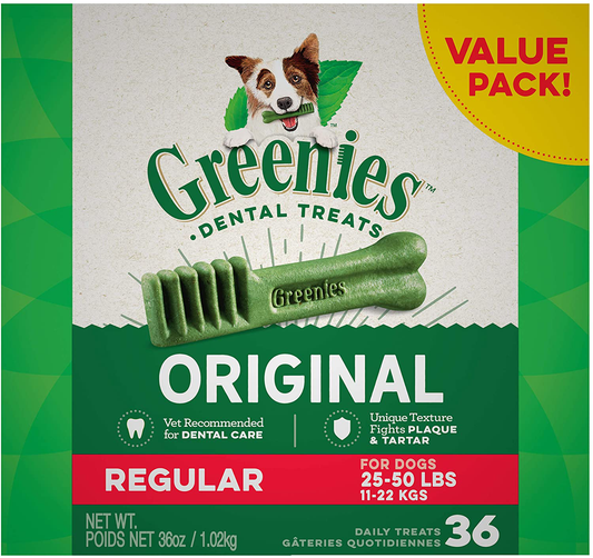 Greenies Original Regular Natural Dental Dog Treats (25-50Lb. Dogs) Animals & Pet Supplies > Pet Supplies > Small Animal Supplies > Small Animal Treats Greenies 36 Treats  