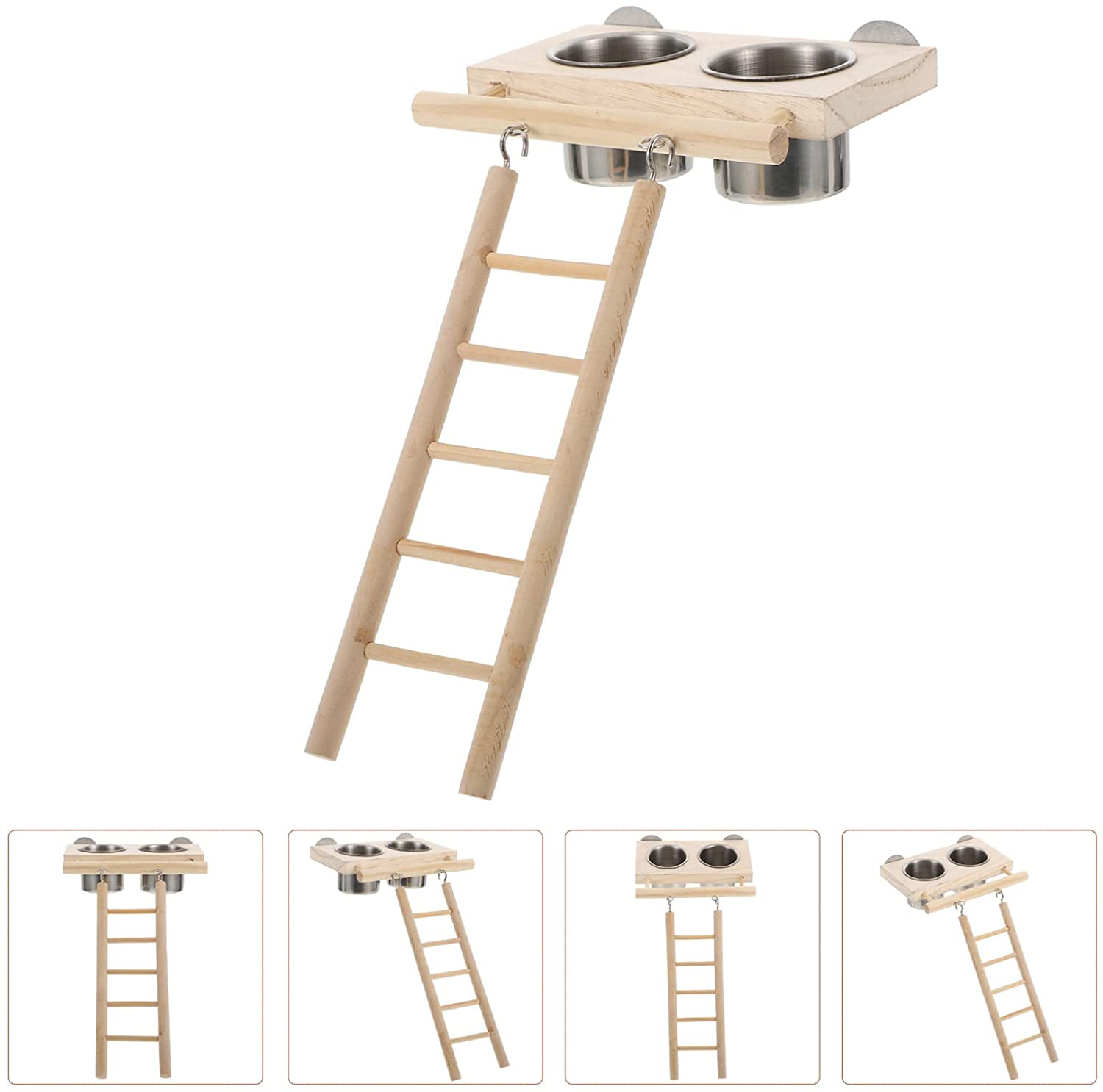 Balacoo 1 Set Ladder Climbing Parrot Feeder Cup Wooden Parrot Perch with Feeder Cups Birds Food Container Cup Parrot Eating Cup for Conure Macaw Cockatiel Finch Small Animals Animals & Pet Supplies > Pet Supplies > Bird Supplies > Bird Ladders & Perches Balacoo   