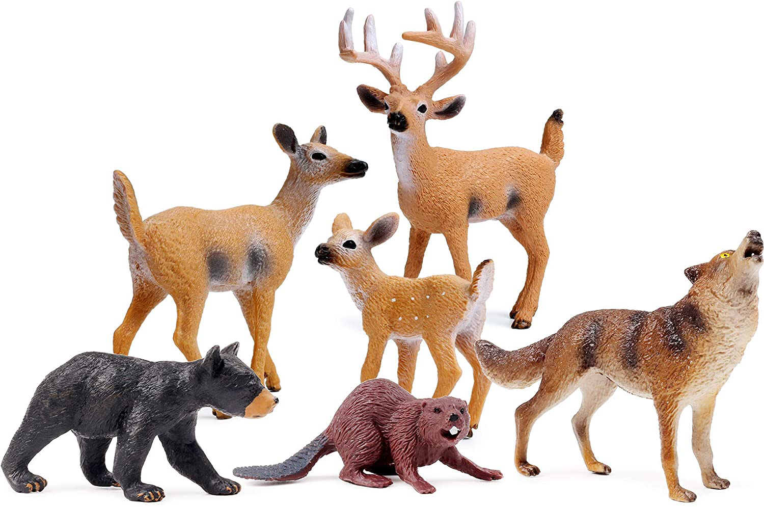 Forest Animals Figures, Woodland Creatures Figurines, Miniature Toys Cake Toppers (Deer Family, Fox, Rabbit, Squirrel) Animals & Pet Supplies > Pet Supplies > Small Animal Supplies > Small Animal Habitat Accessories UANDME Deer Family, Wolf Beaver, Bear Cub  