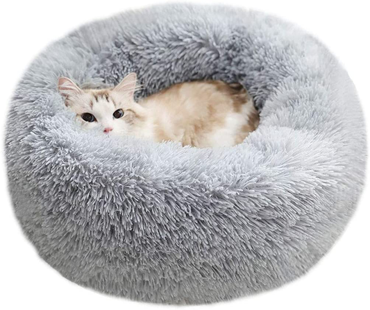 BODISEINT Modern Soft Plush round Pet Bed for Cats or Small Dogs, Mini Medium Sized Dog Cat Bed Self Warming Autumn Winter Indoor Snooze Sleeping Cozy Kitty Teddy Kennel (M(23.6”Dx7.9 H), Light Grey) Animals & Pet Supplies > Pet Supplies > Cat Supplies > Cat Beds BODISEINT Light Grey Small (Pack of 1) 