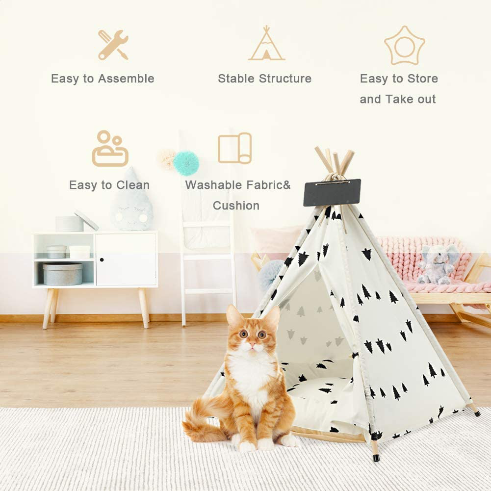 EMUST Pet Teepee, Large Dog Teepee Bed with Thick Cushion, 28 Inch Tall, Portable Washable Teepee Tent for Dogs Puppy, Cat and Rabbits, for Pets up to 33Lbs