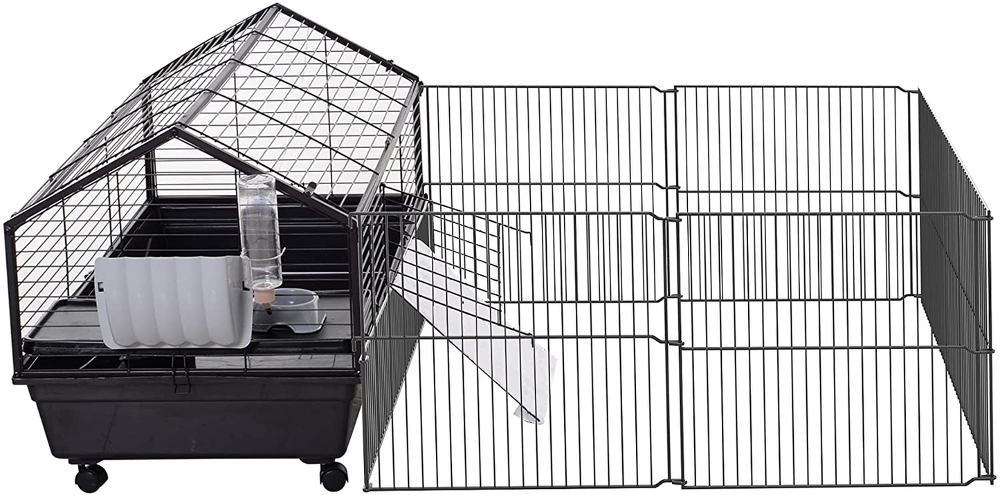 Pawhut Small Animal Cage with Main House and Run for Rabbit, Guinea Pig, Hamster Indoor and Outdoor